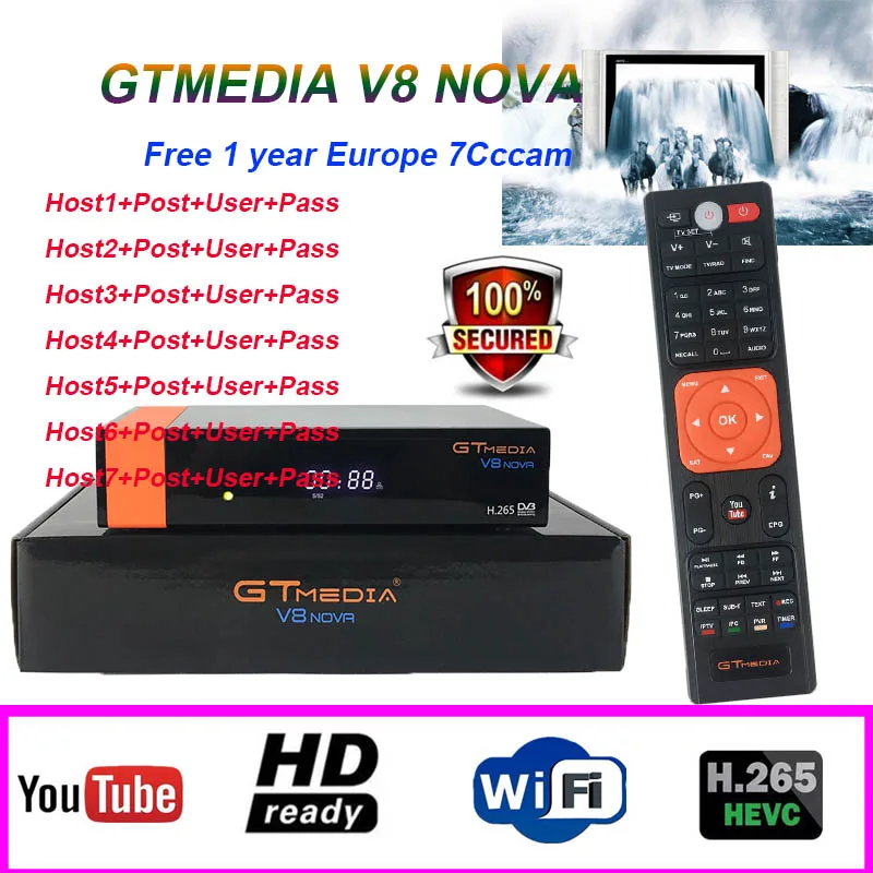 

GTMEDIA V8 NOVA TV smart satellite TV decoder full HD dvb s2 1080P H.265 support for 1 year free Spain Europe cccam freesat v8