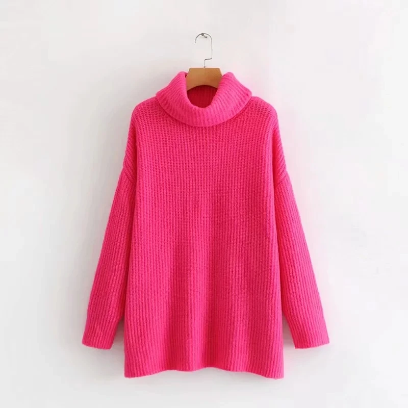 Зимнее плотное платье-свитер с высоким воротом, женские пуловеры, повседневный Оранжевый вязаный свитер, корейский длинный женский свитер