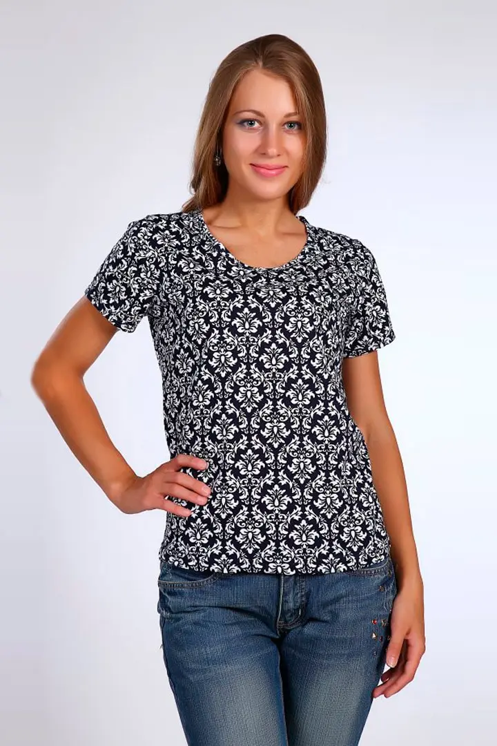 Хлопковая футболка с орнаментом Милана оверсайз женская 2022 футболки коротким