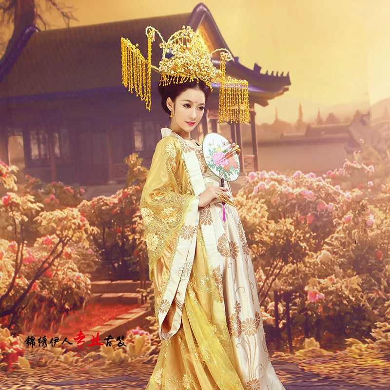 

Quality Original Imperial Clothes Film TV Princess Dance Costume Ancient Tang Song Ming Dynasty Hanfu Dresses Queen Gold Outfit