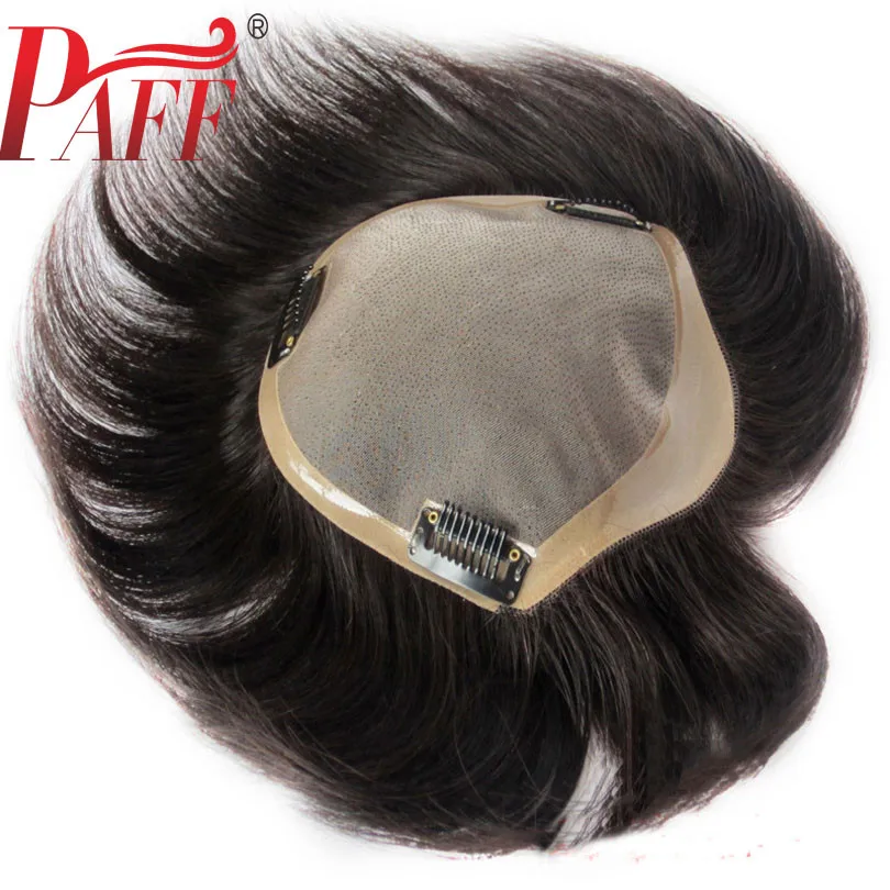US $122.85 PAFF Brazilian Human Hair Toupee For Men Lace With NPU Human Hair Toupee Replacement System Natural Straight With Clips