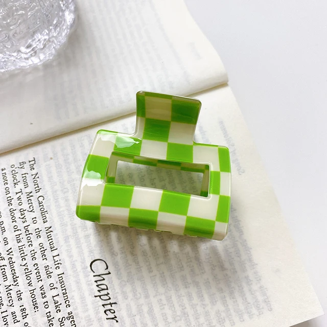 2021 Autumn New Fashion Women Hair Claw Clip Accessories Acrylic Geometric Color Grid For Sweet Girls Shark Hairpins Headdress A-06