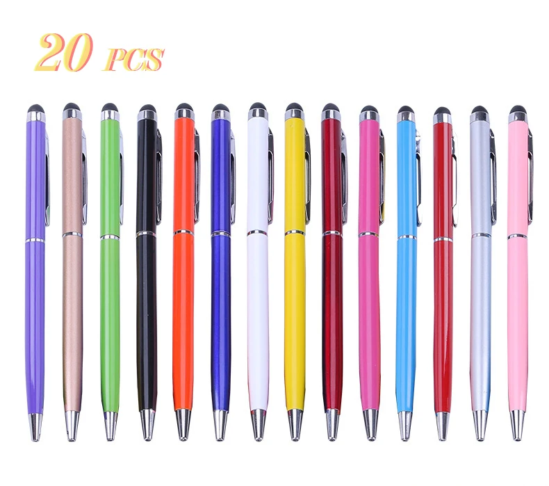 20pcs 14-color Mini Universal Metal Ballpoint Pen Two-in-One Stylus Pen Text Engraving Custom Logo Office School Advertising Pen 16k chinese grid book thickened small letter elementary school student s square book large grid text notebook book b5