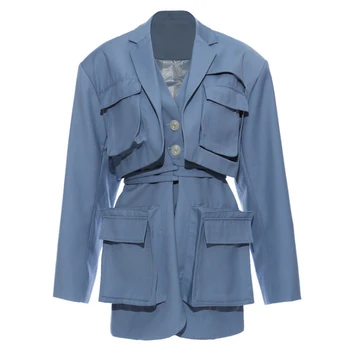 

HIGH STREET Newest 2020 Designer Blazer Jacket Women's Pockets Long blazer