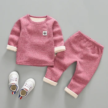 

2020 Baby Boy Set Children's Thermal Underwear Set Boys Girls Plus Velvet Winter Warm Long Sleeve+ Pants 2Pcs