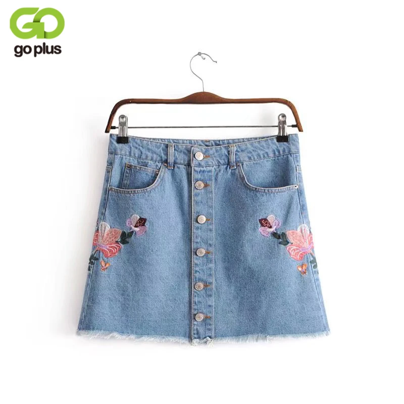 GOPLUS Fashion Women Skirts 2022 Flower Embroidery Denim Skirt Female