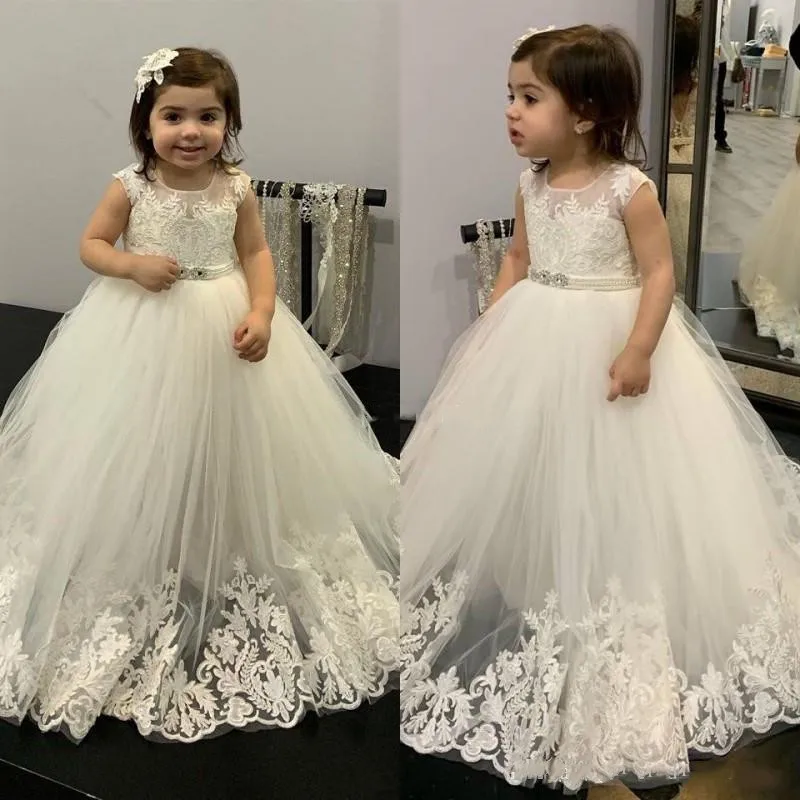 Новинка, аппликация из белого кружева цвета слоновой кости, платье с цветочным узором для девочек, для свадебной вечеринки, детская одежда, платье для первого причастия, размер на заказ