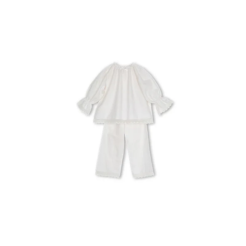Осенне-зимняя домашняя одежда для детей на заказ комплект женской одежды для сна с кружевом для девочек из 30% шелка - Цвет: White 120 Cm