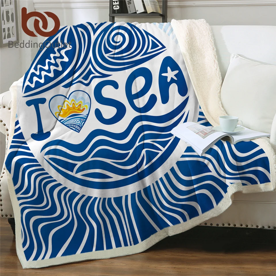 BeddingOutlet Флисовое одеяло с морской шерпой и надписью I Love Sea плюшевое покрывало