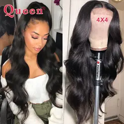 Queen hair продукты объемная волна Синтетические волосы на кружеве человеческих волос парики для Для женщин Бразильский Парики Remy 4*4