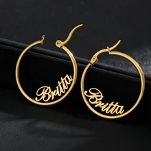 Custom Name 30 60 70 mm Round Hoop Earings stainless steel Custom Name stud Earings Fashion Jewelry boucle d'oreille femme 2019