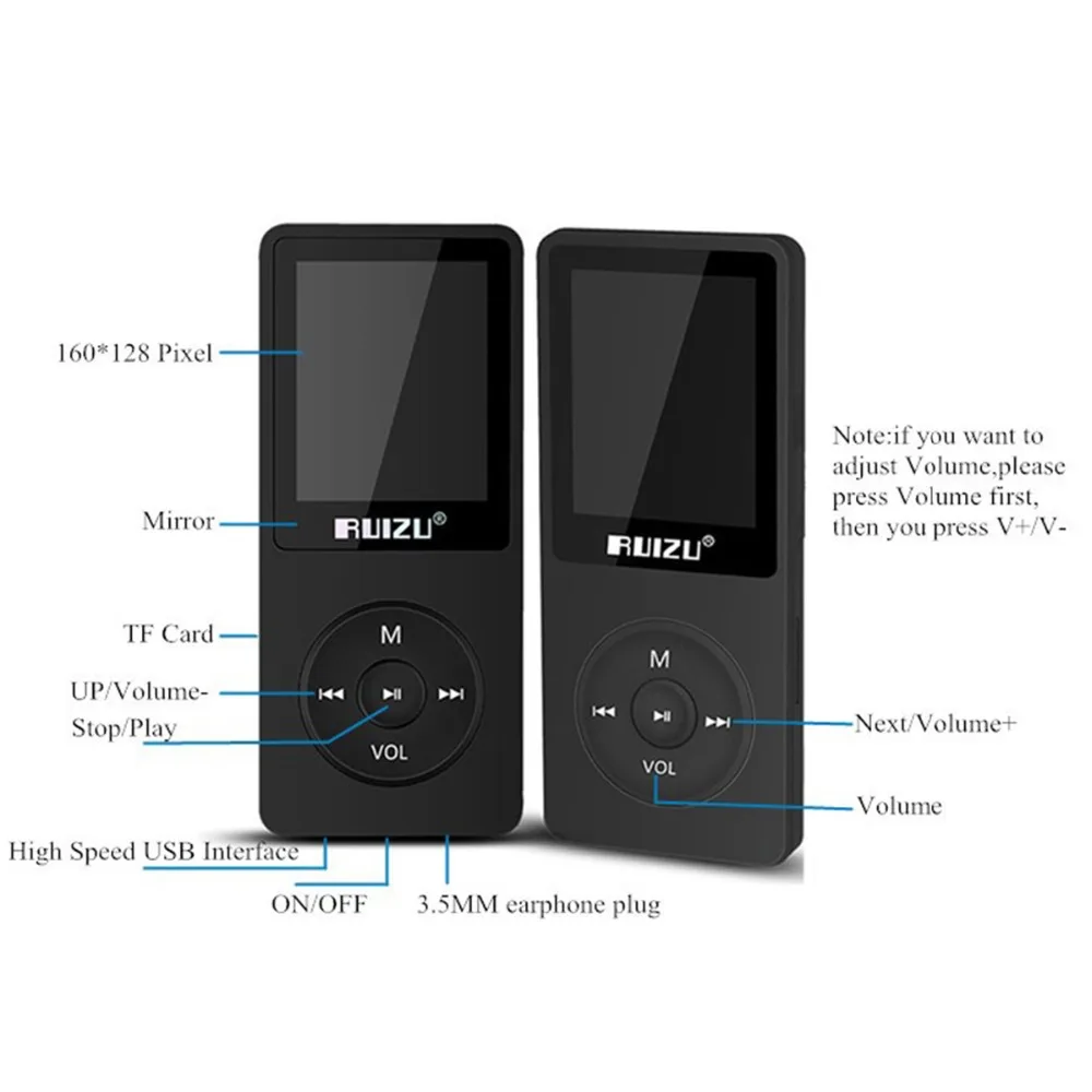 mp3 player RUIZU X02 MP3 music player key mp3 Micro SD card 64GB match PLAYFX AVI WMA JPG BMP TXT WAV TFT screen 20 languages