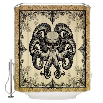 

Halloween Skull Head Skull Octopus Extra Long Fabric Bath Shower Curtains Mildew-resistant Bathroom Decor with Hooks