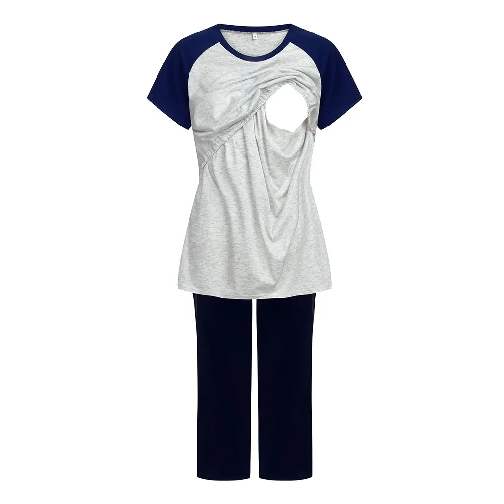 Комплект для беременных женщин; топ с короткими рукавами для кормящих детей; футболка+ 4/3 брюки; пижамный комплект; conjunto embarazo