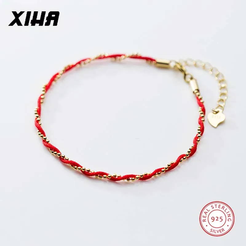 Счастливый Регулируемый браслет с красной нитью и бусинами, минималистичный 925 пробы с серебряной плетеной веревкой, детские браслеты для девочек