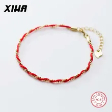 Счастливый Регулируемый браслет с красной нитью и бусинами, минималистичный 925 пробы с серебряной плетеной веревкой, детские браслеты для девочек