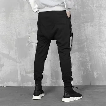 

19ss Men Sweatpants Gothic Loose Cotton Harem Pants Full Length Black Pants Drop Crotch Pockets Joggers Casual Streetwear Pants