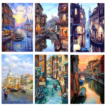 

GATYZTORY Frame DIY Painting By Numbers Kits Venice night Landscape Wall Art canvas pictures by numbers 60x75cm Home Decor Art