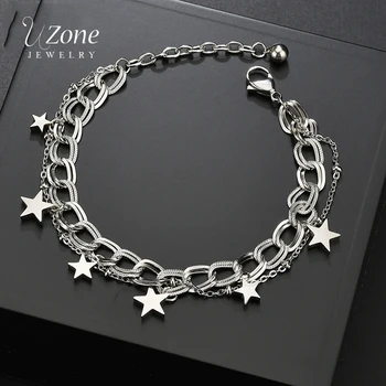 

UZone Classic Simple Fashionable Five-pointed Star Steel Color Bracelets For Women Charm Bracelets & Bangles Jewelry