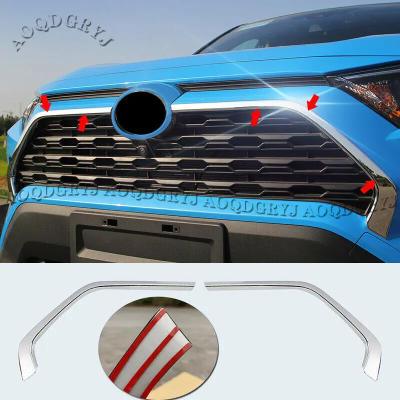 

Stainless Front Grill Grille Molding Cover Trim Strips For Toyota Rav4 2019-2020 Car Styling Accessories