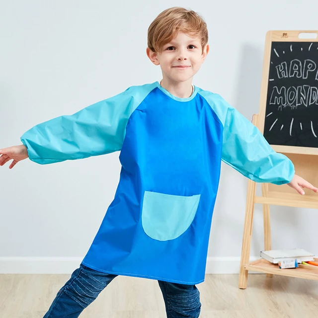 Children's painting apron Waterproof Long Sleeve Toddler Art Smock kids  apron protect clothes stains for school Painting Cooking - AliExpress
