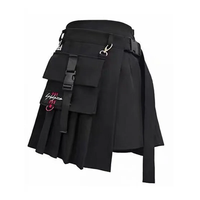 Черная клетчатая плиссированная мини-юбка с карманом в стиле панк