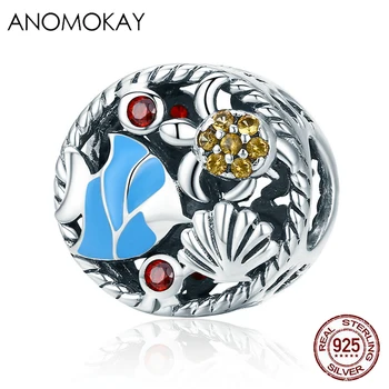 

Anomokay 100% 925 Sterling Silver Underwater World Enamel Fish Charm fit Bracelets Necklaces S925 Ocean Animal Beads Jewelry