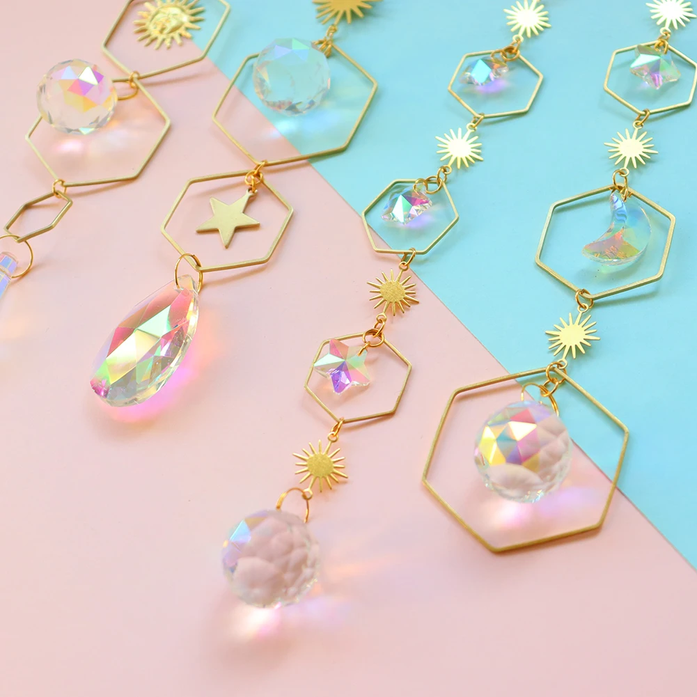 Crystal Wind Chime Hexagon Diamond Prisms Sun Catchers Pendant Dream catcher Hanging Drop Outdoor Indoor Garden Windchimes