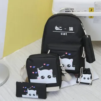 

Canvas 5Pcs/set School Backpacks College Schoolbag Fashion Plecak for Teenager Girl And Boys Rucksack Moclilas Shoulder Bag