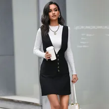 

Women Casual Dresses Pure Color V-neck Sleeveless Tank Dress High Waist New Fashion Dresses for Female