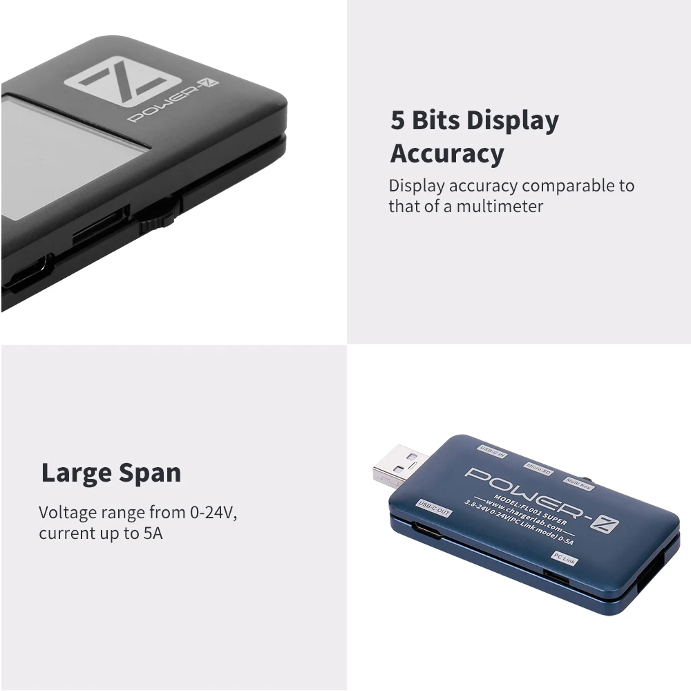 Зарядное устройство LAB power-Z PD тестер USB зарядное устройство измеритель напряжения тока power Bank детектор FL001 SUPER(черный