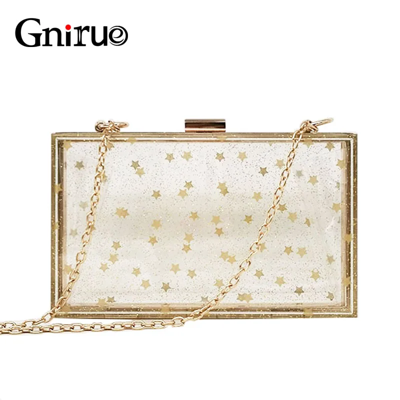 

New Acrylic Transparent Clutch Bag Women Wallet Handbag Sequins Star Shoulder Messenger Bags Wedding Party Day Clutch Purse Box