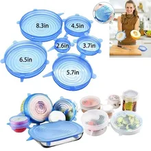 6 шт. набор силиконовых Растягивающихся крышек для остатков пищевых продуктов, крышки для чаши, герметичная пленка для холодильника, микроволновой печи