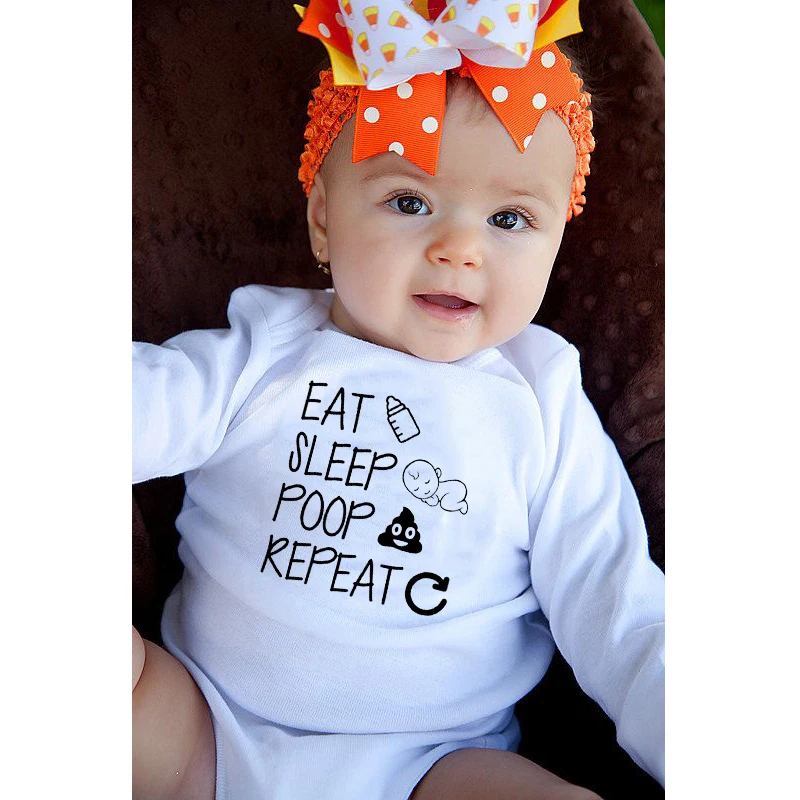 Eat Sleep корма повторить, комбинезоны для новорожденных, хлопковая футболка с длинными рукавами одежда для малышей, для маленьких мальчиков, спортивный костюм, футболка со смешным буквенным комбинезон комбинезон, комплект одежды