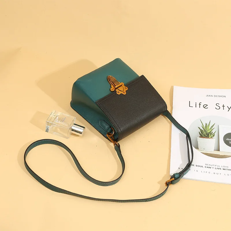 

Non-mainstream Design Contrast Color WOMEN'S Bag New Style Genuine Leather Fashion Korean-style Versatile Bucket Bag Full-grain
