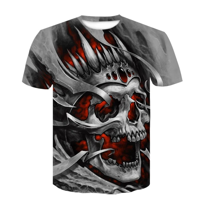 New Brand Mens Red flame Skull T shirts 3D Tshirts for Men Hip Hop Funny Tees Tops Printed Summer black Clothes oversized | Мужская