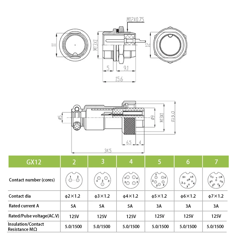 1 Set GX12 Nut type Male Female Electric Wire Panel Connector 2/3/4/5/6/7 Pin 12mm Circular Power Aviation Socket Plug wire connector