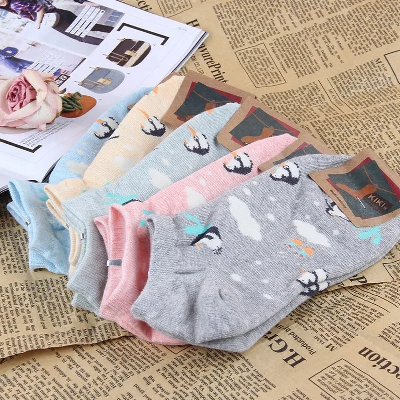 Мультфильм животное Пингвин печать Носки весна-осень женские хлопковые носки милые Веселые kawaii Модная рубашка в Корейском стиле, удобные, дышащие
