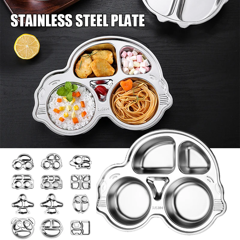 Stainless Steel Children's Tableware Kindergarten Dinner Plate Shatter-resistant Round Grid Tray Factory School Baby Dinner Plat