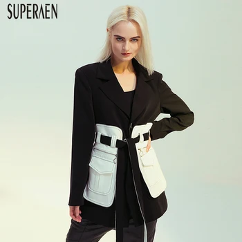 

SuperAen Europe Fashion Women Suit Jackets Solid Color Cotton Ladies Jackets Long Sleeve Wild Autumn and Winter New 2019 Tops