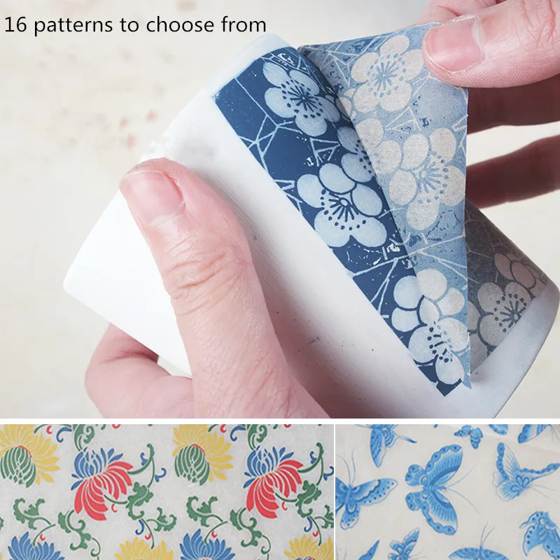 16PCS pottery ceramics clay Transfer paper glaze underglaze flower paper Jingdezhen blue and white porcelain plain applique 54x3