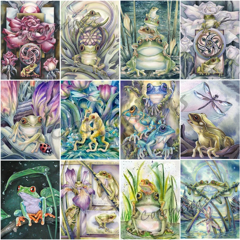 

Funny 5D Diy Diamond Painting Animal Frog Full Diamond Embroidery Cross Stitch Mosaic Kit Green Lotus Handmade Decoration Gifts