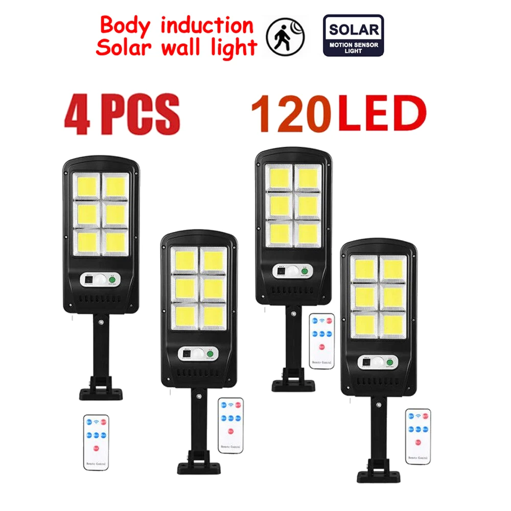 

Outdoor Solar Light remote 1-4pcs 48-128 Solar Power Lamp Bulb Auto PIR Motion Sensor Solar Lantern Waterproof Street floodlight