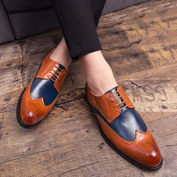 

Oxford Shoes Fashion Hollw Brogue Men Leather Formal Dress Shoes Man Comfortable Big Size 38-47 Office Party Footwear Z6-70