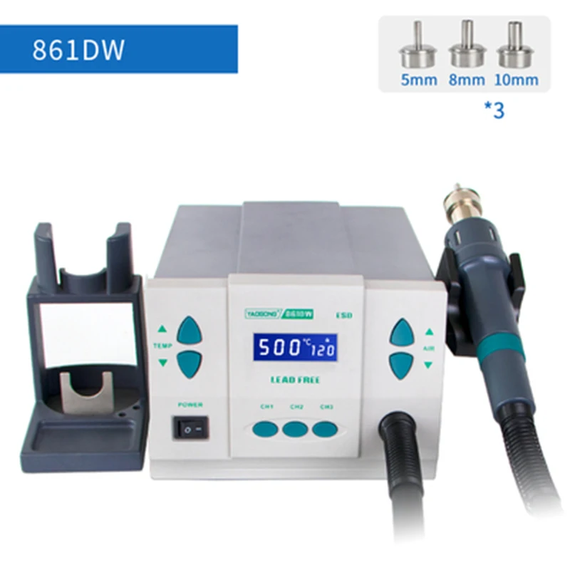 

Оригинальная Бессвинцовая паяльная станция QUICK 861DW с тепловым феном, 110 Вт, в, паяльная станция с микрокомпьютером для переделки температуры и 3 насадками