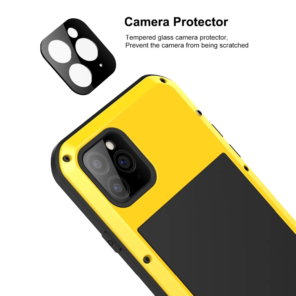 Сверхпрочный защитный чехол для iPhone 11 11Pro со стеклянной пленкой, чехол, противоударный металлический защитный чехол для iPhone 11 Pro Max