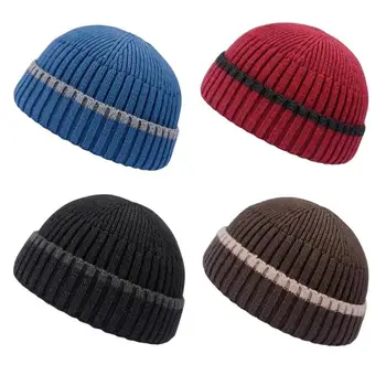 

Winter Knit Mens Hat Skullcap Men Beanie Hat Skullcap Autumn Winter Brimless Hip Hop Beanie Hats Fisherman Knitted Hat Women