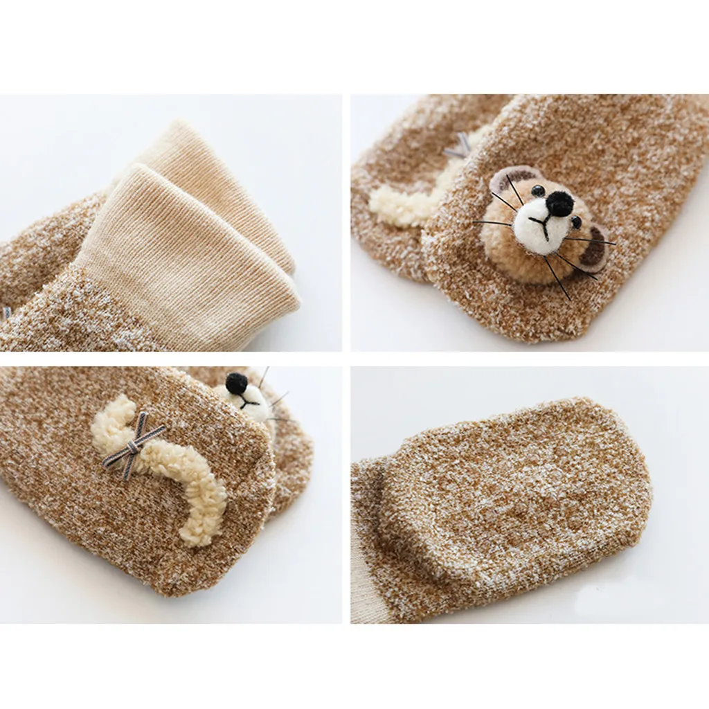 Детские носки для малышей, унисекс, модные Нескользящие вязаные теплые носки с объемным рисунком животных для мальчиков и девочек Skarpetki Niemowlak