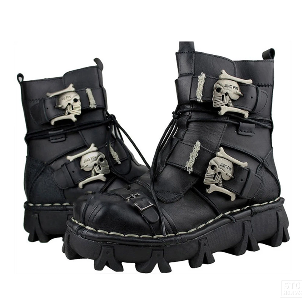 Ботинки в байкерском стиле из натуральной воловьей кожи Botas Мотоботы Martin панк с