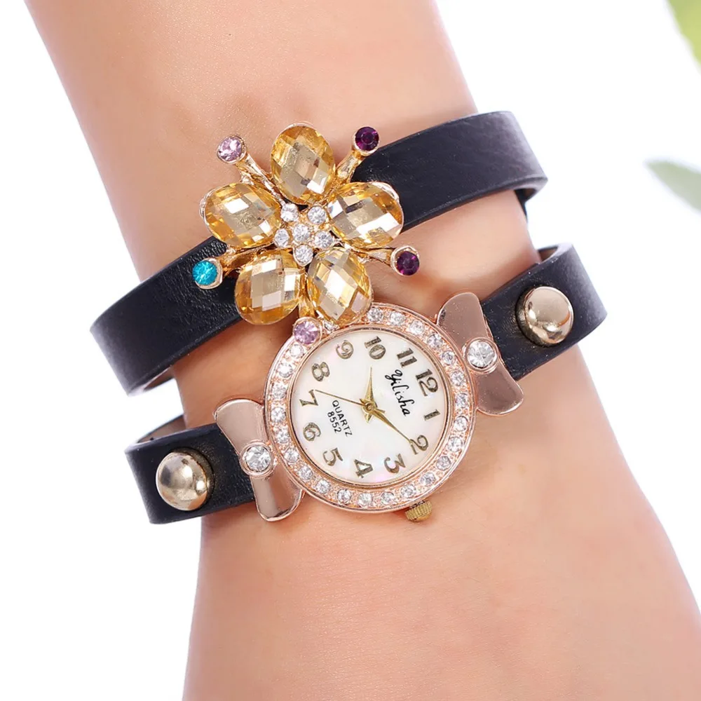 Новое поступление 2020 модные женские часы CrystalRhinestone с жемчужным кожаным браслетом